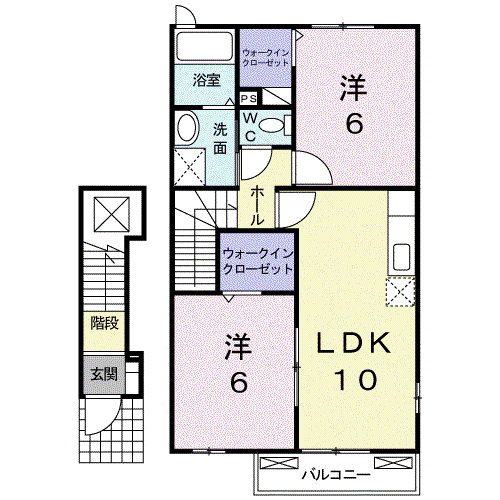 リーフグリーンハイツⅢ(2LDK/2階)の間取り写真