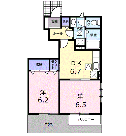 グラスランドレジデンスF(2DK/1階)の間取り写真