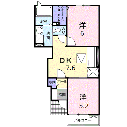 クローバーポンドA(2DK/1階)の間取り写真