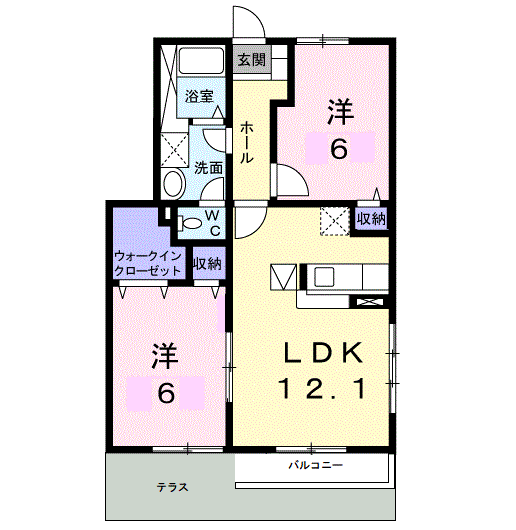 ヴィラージュⅠ(2LDK/1階)の間取り写真