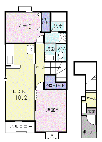 ヌーヴォー三木A(2LDK/2階)の間取り写真