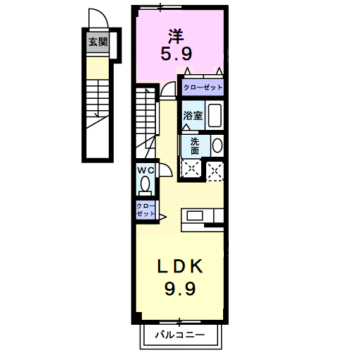 フルールM2(1LDK/2階)の間取り写真