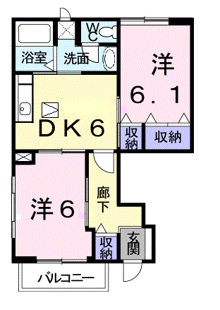パラシオ百石(2DK/1階)の間取り写真