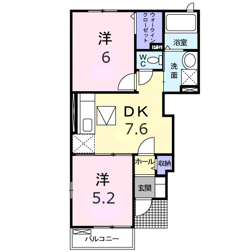 プラシード(2DK/1階)の間取り写真