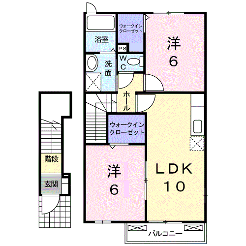 カーザ・フェリースⅠ(2LDK/2階)の間取り写真