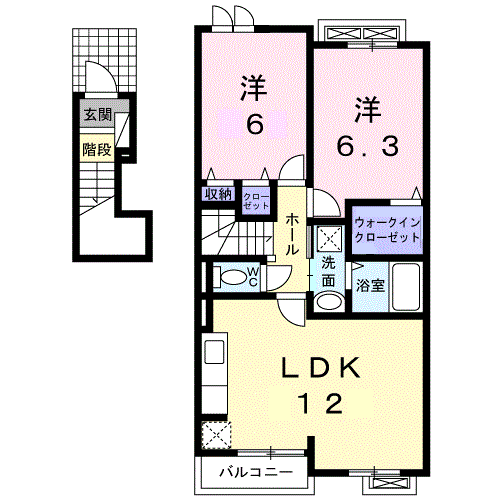 プリムローズノユルⅡ(2LDK/2階)の間取り写真