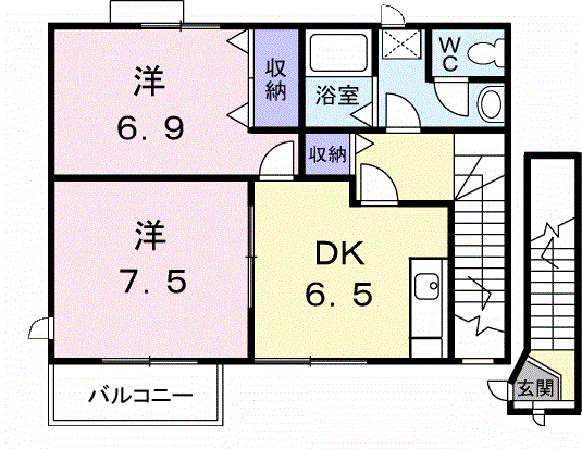 セナングA(2DK/2階)の間取り写真