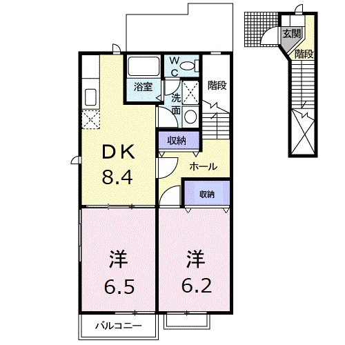 ヴィラなのはなA(2DK/2階)の間取り写真