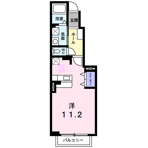 バレーフィールドⅡ(ワンルーム/1階)の間取り写真