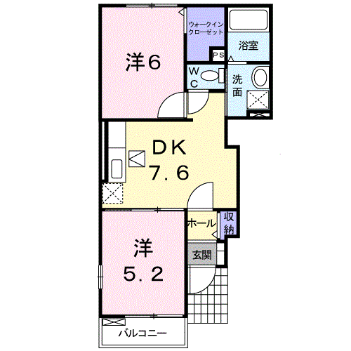 グランシャリオA(2DK/1階)の間取り写真