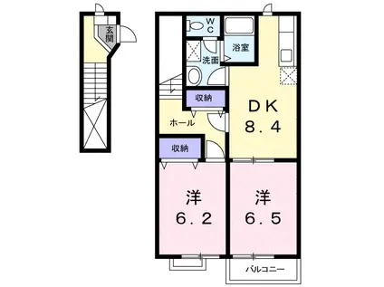 香川県高松市 2階建 築26年(2DK/2階)の間取り写真