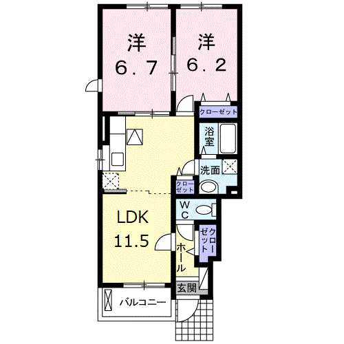 ヒーリングA(2LDK/1階)の間取り写真