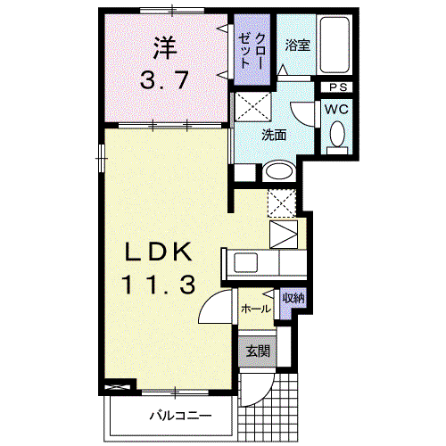 アミックスⅡC(1LDK/1階)の間取り写真