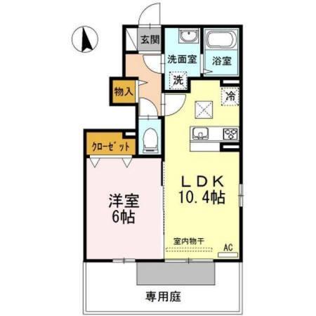 グランツ屋島Ⅱ(1LDK/1階)の間取り写真