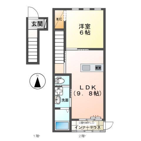 ソラーレ(1LDK/2階)の間取り写真