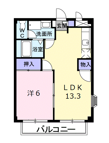 ニューシティー八栗口B(1LDK/1階)の間取り写真