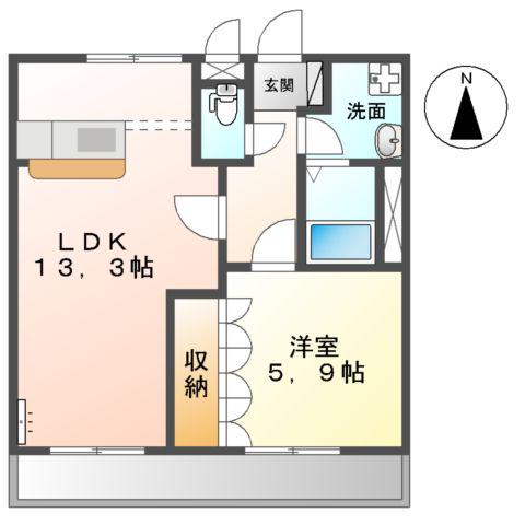 ラフォーレ木太(1LDK/2階)の間取り写真