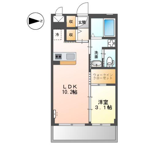 レインボースカイ(1LDK/2階)の間取り写真