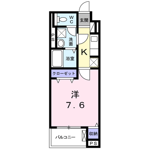グランソレイユ(1K/1階)の間取り写真