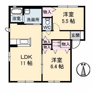 エアトベールA(2LDK/1階)の間取り写真