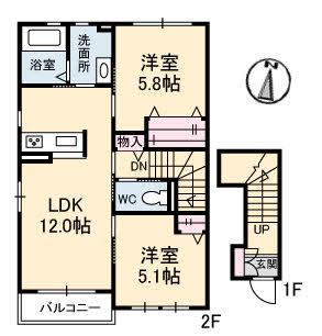 シャーメゾン高松町(2LDK/2階)の間取り写真