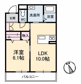 ベレオ木太町(1LDK/2階)の間取り写真