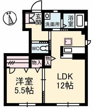 プロヌーブいつわ(1LDK/1階)の間取り写真