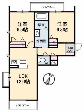 COTTA林町(2LDK/3階)の間取り写真