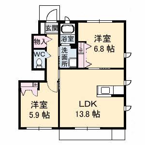 オレンジホップ C棟(2LDK/1階)の間取り写真