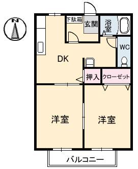 サンライフ八坂 B棟(2DK/2階)の間取り写真