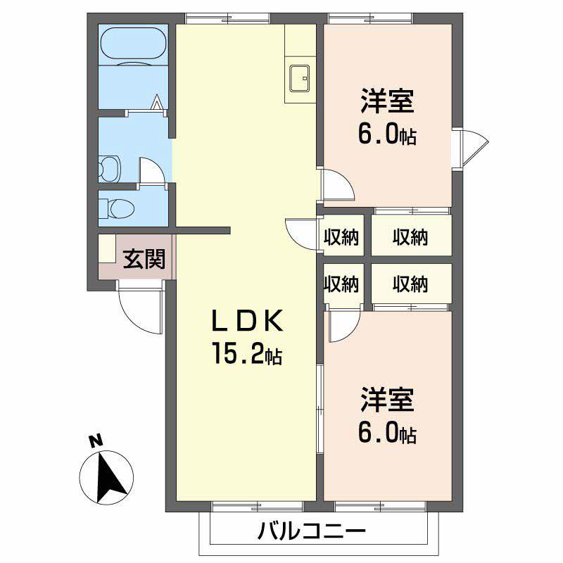 ヴィラ橋本 B棟(2LDK/1階)の間取り写真