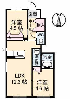 ウィステリア B棟(2LDK/1階)の間取り写真