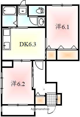 ペガサス弐番館(2DK/1階)の間取り写真