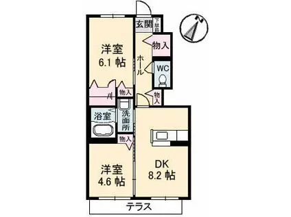 シャーメゾン西山崎 B棟(2DK/1階)の間取り写真