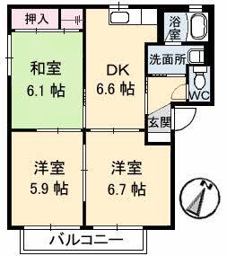 ファミール牟礼(3DK/1階)の間取り写真