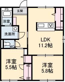 リベラU(2LDK/1階)の間取り写真