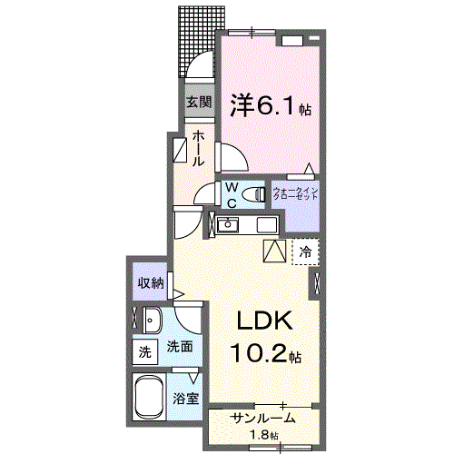 ブリリアントⅡA(1LDK/1階)の間取り写真