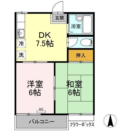 三宝ハイツ A棟(2DK/2階)の間取り写真
