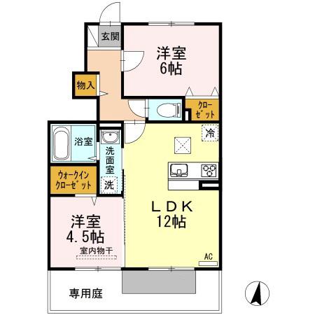 オネスト上林 A棟(2LDK/1階)の間取り写真
