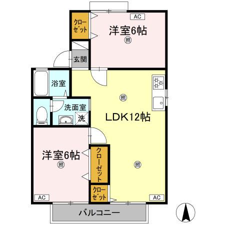 サンハイツMB棟(2LDK/2階)の間取り写真