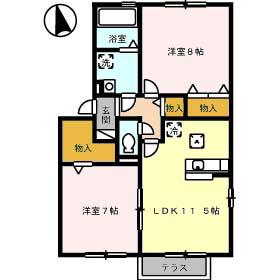 ヴェルデA館(2LDK/1階)の間取り写真