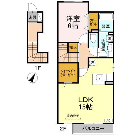 御所アリビオ C棟(1LDK/2階)の間取り写真