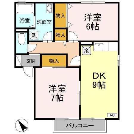 アドミレー樹太B棟(2DK/1階)の間取り写真