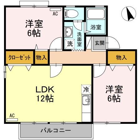セジュールフジC(2LDK/2階)の間取り写真