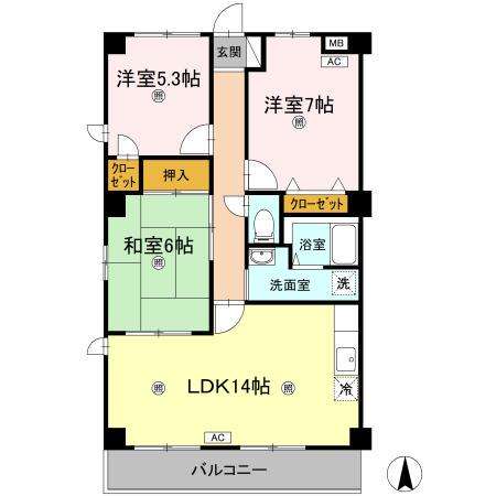 フィネス幸田B(3LDK/3階)の間取り写真
