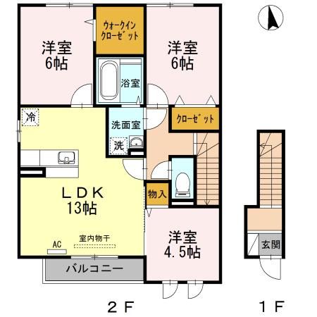 セジュールコートA棟(3LDK/2階)の間取り写真