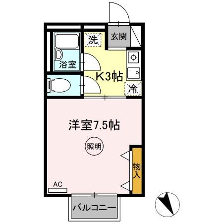 シャトル西春日A棟(1K/2階)の間取り写真