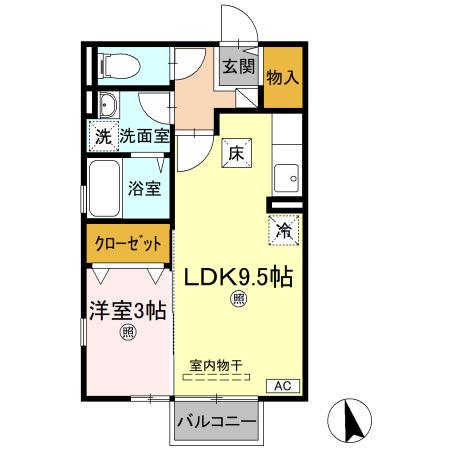 フォンターナ伏石A(1LDK/1階)の間取り写真