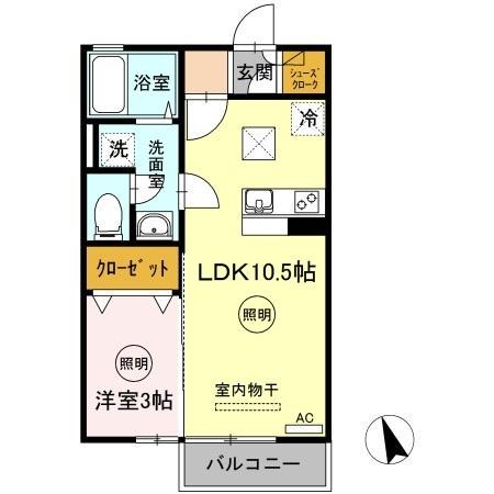 リビングタウン伏石2 A棟(1LDK/1階)の間取り写真