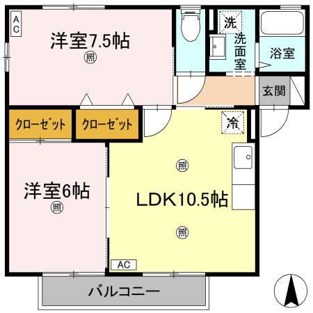 ツインハーモニーB棟(2LDK/2階)の間取り写真